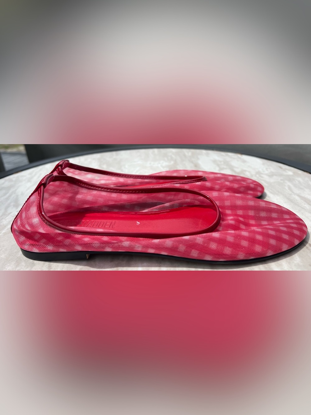 New Steve Madden Women's Meadow Ballet Flats in Red Gingham Mesh Size 6.5 - Picture 3 of 10